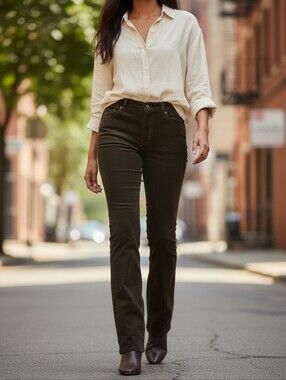 Ralph Lauren Women's Goat Suede High Rise Bootcut Jeans Pant Size 6 Green New